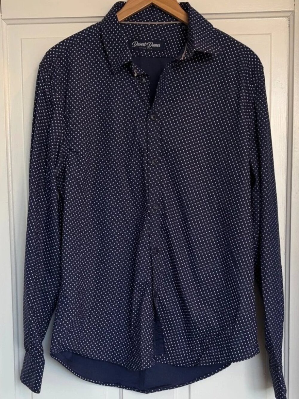 Men's Navy Patterned Dress Shirt Size Medium